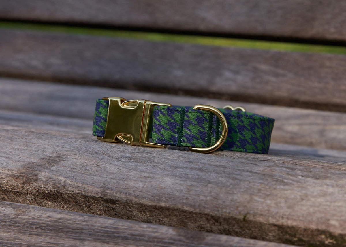 Awesome Paws Hondenhalsband - Pied de Poule Groen Blauw