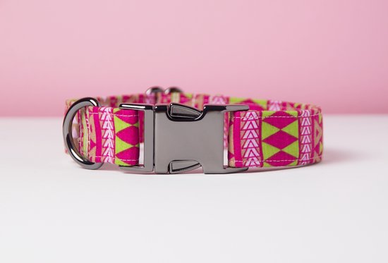 Awesome Paws Hondenhalsband - Azteken Patroon Groen Roze