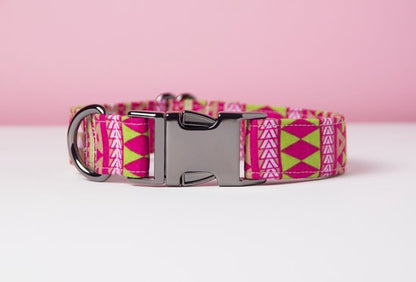 Awesome Paws Hondenhalsband - Azteken Patroon Groen Roze