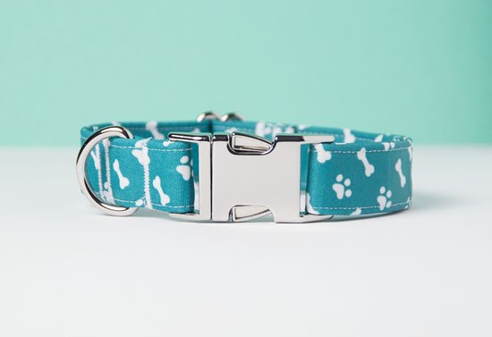 Awesome Paws Hondenhalsband - Paw & Bone Teal