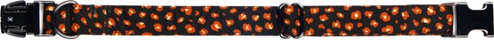 Awesome Paws Hondenhalsband - Oranje Bloemetjes Gespikkeld Zwart