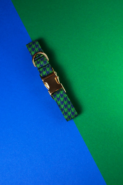 Awesome Paws Hondenhalsband - Pied de Poule Groen Blauw