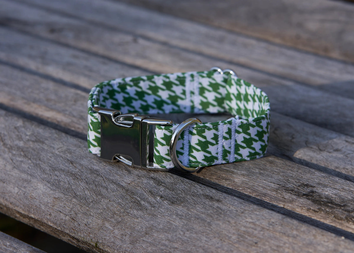 Awesome Paws Hondenhalsband - Pied de Poule Wit Groen