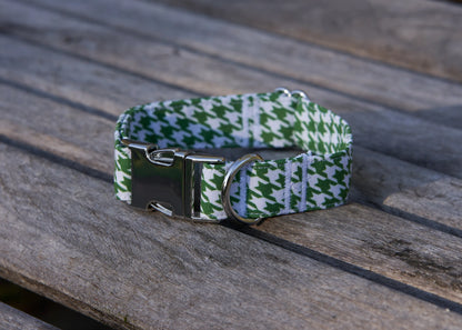 Awesome Paws Hondenhalsband - Pied de Poule Wit Groen