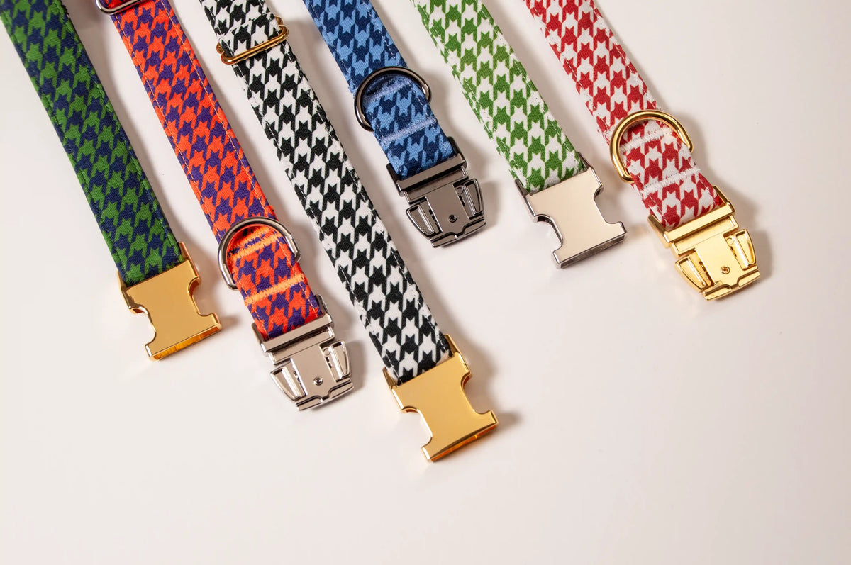 Awesome Paws Hondenhalsband - Pied de Poule Oranje Paars
