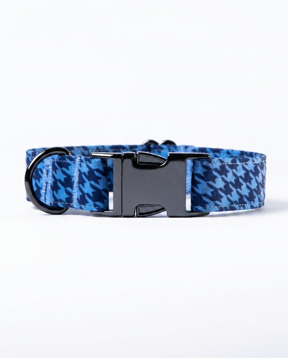 Awesome Paws Hondenhalsband - Pied de Poule Blauw