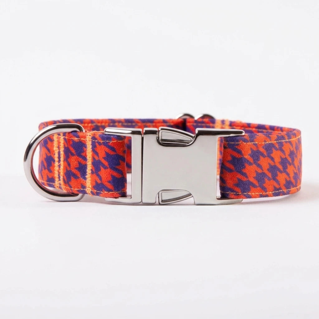 Awesome Paws Hondenhalsband - Pied de Poule Oranje Paars