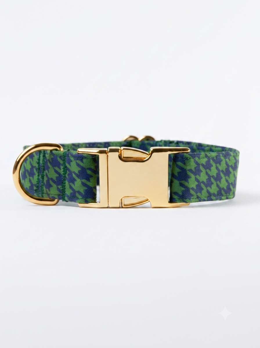 Awesome Paws Hondenhalsband - Pied de Poule Groen Blauw