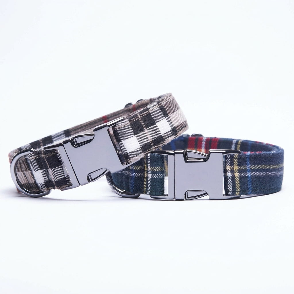 Awesome Paws Hondenhalsband - Schotse Ruit Navy Blauw