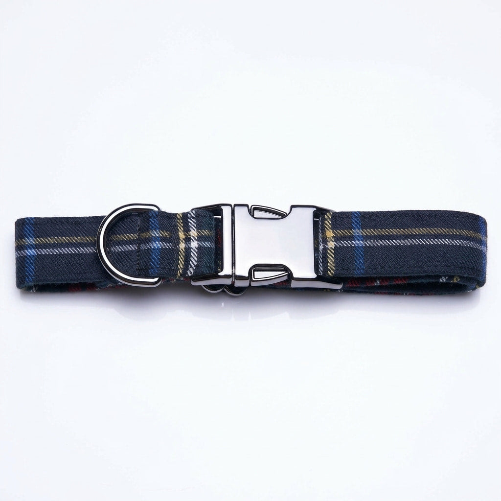 Awesome Paws Hondenhalsband - Schotse Ruit Navy Blauw