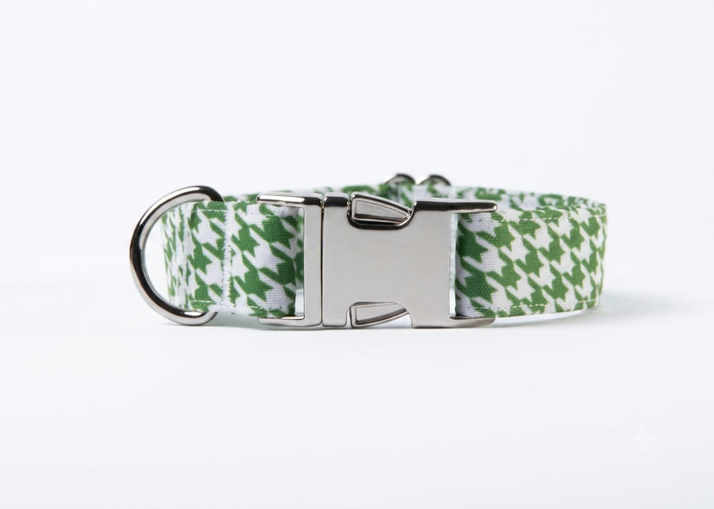 Awesome Paws Hondenhalsband - Pied de Poule Wit Groen
