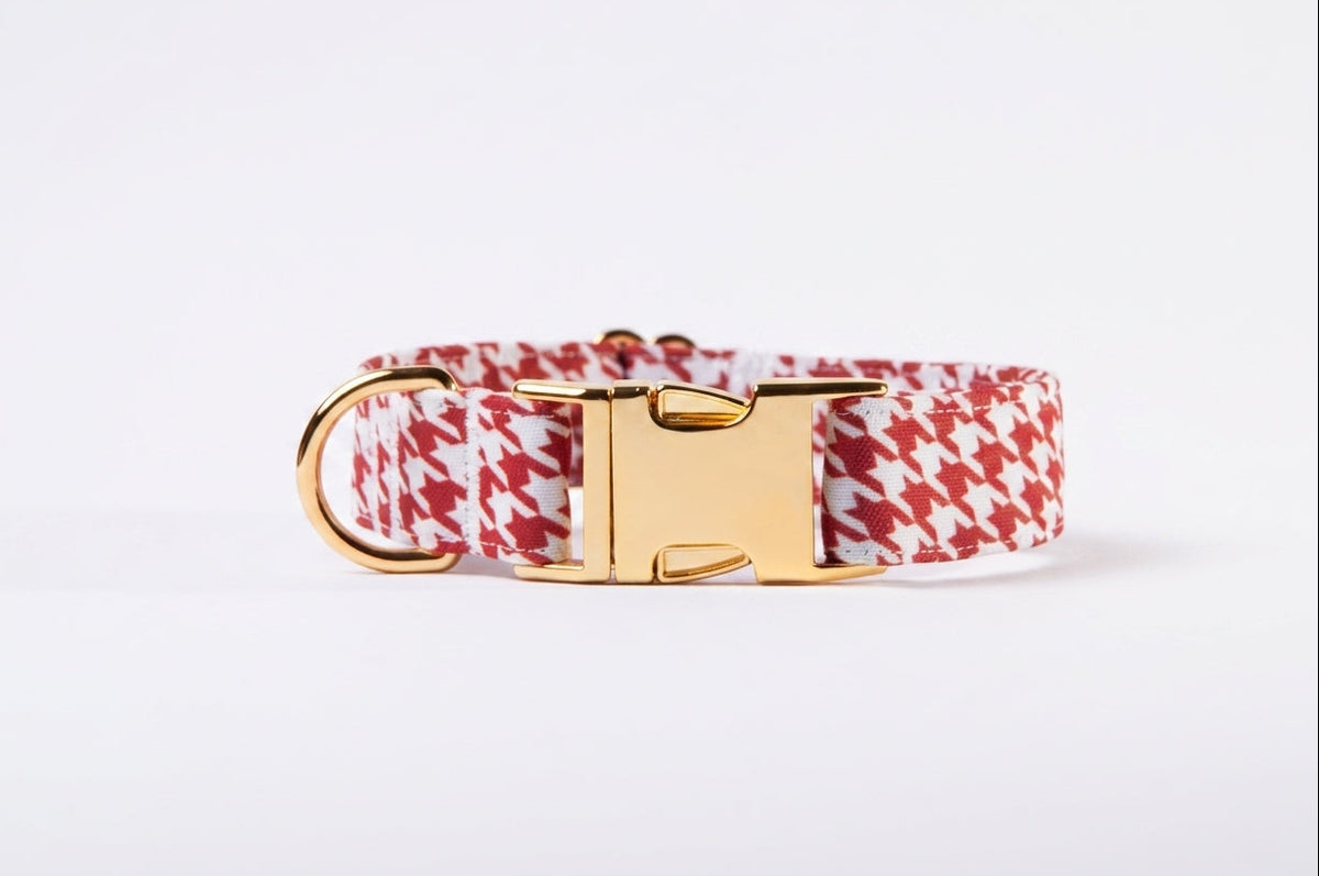 Awesome Paws Hondenhalsband - Pied de Poule Wit Rood