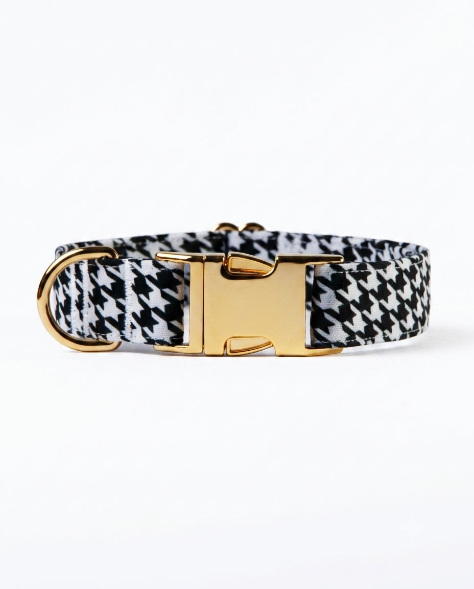 Awesome Paws Hondenhalsband - Pied de Poule Zwart Wit