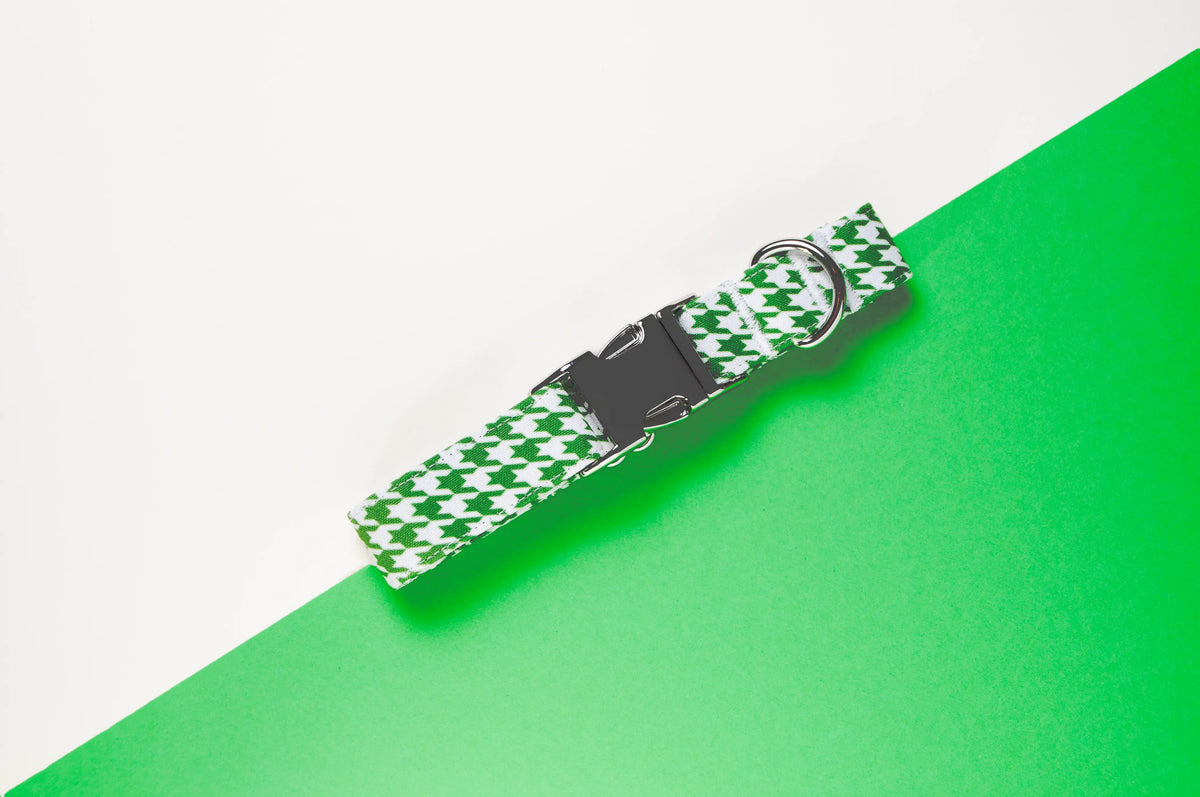Awesome Paws Hondenhalsband - Pied de Poule Wit Groen